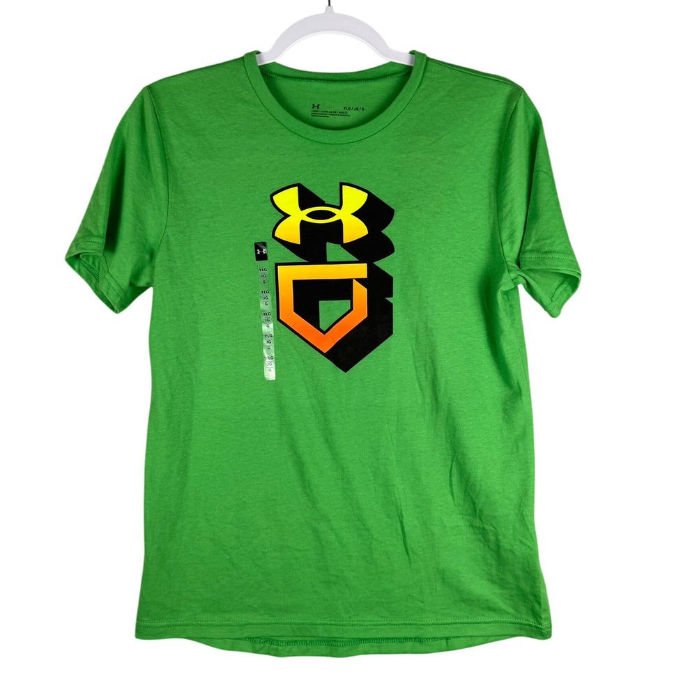 Under Armour UA Boys L Green Shirt Baseball Gradient Icon Athletic Sporty Tee‎